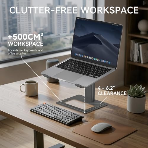 SOUNDANCE Adjustable Laptop Stand, Ergonomic Aluminum Riser for 10-17.3” Notebooks, Ventilated Metal Holder with Height Alignment for Desk Workspace, Grey - color: Grey