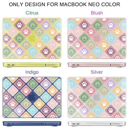 MEEgoodo Printed Case for New MacBook Neo 13 inch 2026 Release(Fit Model A3404), Laptop Hard Shell Cases with Keyboard Skin & Screen Protector & Webcam Covers, Dog Paw & Checked - color: Dog Paw & Checked