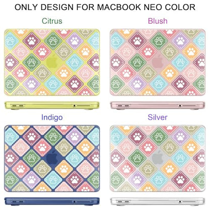 MEEgoodo Printed Case for New MacBook Neo 13 inch 2026 Release(Fit Model A3404), Laptop Hard Shell Cases with Keyboard Skin & Screen Protector & Webcam Covers, Dog Paw & Checked - color: Dog Paw & Checked