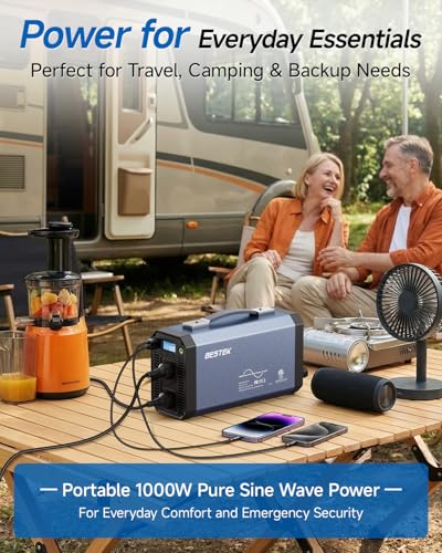 BESTEK Pure Sine Wave Power Inverter - 1000W Car Inverter DC 12V to 110V AC - Car Charger Adapter Outlet with 4.8A Dual USB Charging Ports - Digital LCD Display - Aluminum Housing - Rubber Handle - color: Black