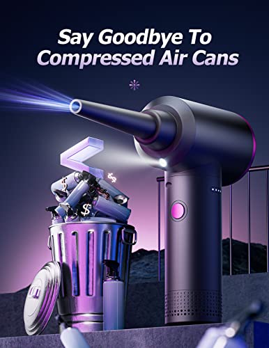 Higynator Compressed air Duster - 3 Gear Adjustable 100000RPM Electric with LED Light, Cordless Blower for Computer Keyboard Car Cleaning Kit 9000mAh Rechargeable Dust Remover, Black (AD36)