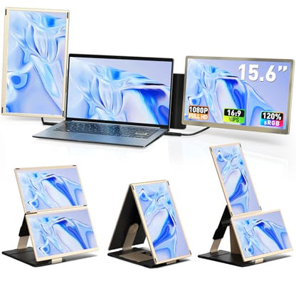 LOSC 15.6" Laptop Screen Extender, Triple Portable Monitor with FHD 1080P IPS Display, 120% sRGB, 235° Rotation and Plug and Play Setup for 13-17.3" Mac, Windows & ChromeOS Laptops