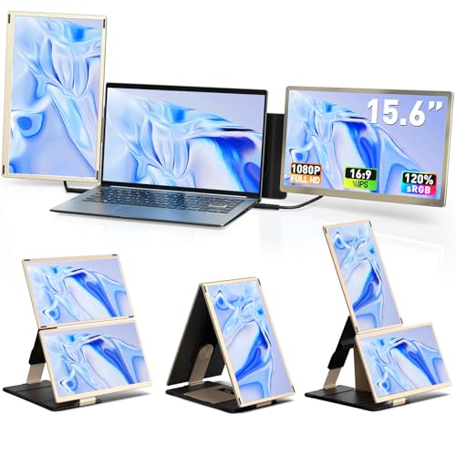 LOSC 15.6" Laptop Screen Extender, Triple Portable Monitor with FHD 1080P IPS Display, 120% sRGB, 235° Rotation and Plug and Play Setup for 13-17.3" Mac, Windows & ChromeOS Laptops