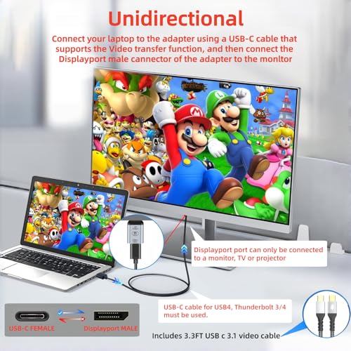 USB C to DisplayPort Adapter with USB C Video Cable, 4K@60Hz Uni-Directional USB C Female to DP Male Adapter, Thunderbolt 4/3 to DP Converter Compatible with i-/Phone 17, Galaxy, MacBok Pro- 1 Pack - size: USB C-03