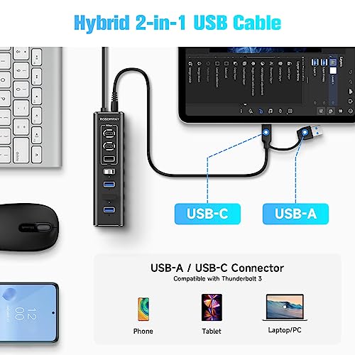 7-Port USB 3.2/USB C Hub with 10Gbps USB-A 3.2, 2 USB-C 3.2, 4 USB 3.0 Ports + 4 Ports USB A/USB C Hub 10Gbps