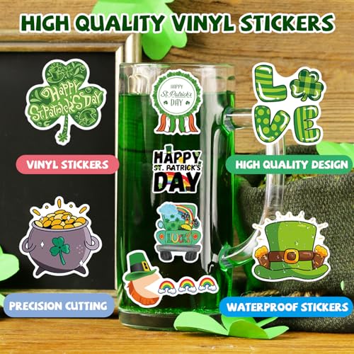 XZENTIRA 105 PCS St Patricks Day Stickers, Vinyl Waterproof Shamrock Stickers Irish Day Decals, St Patricks Day Decorations Party Supplies, Spring Stickers for Water Bottle Laptop Gift Crafts Windows - style: St. Patricks Day