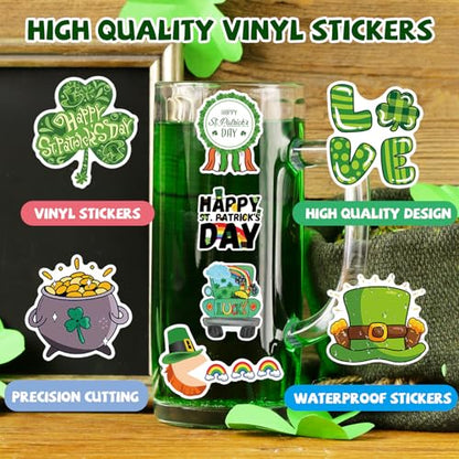 XZENTIRA 105 PCS St Patricks Day Stickers, Vinyl Waterproof Shamrock Stickers Irish Day Decals, St Patricks Day Decorations Party Supplies, Spring Stickers for Water Bottle Laptop Gift Crafts Windows - style: St. Patricks Day