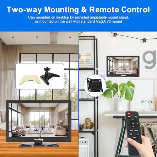 12 inch FHD Small IPS Monitor LCD Display Screen 1920x1080 60Hz 16:9 with BNC VGA AV Input Built-in Lounspeakers for CCTV Security Camera DVR PC RasPi - color: 12 Inch 1920x1080