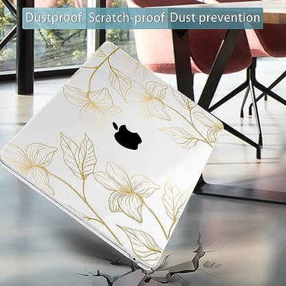 Mektron for 2026/2025/2024/2023 MacBook Air 15 INCH M5 A3448 /M4 A3241 /M3 A3114 /M2 A2941 Case, Printed Plastic Hard Shell Cover with 15.3" Liquid Retina Display Touch ID, Gold Flower S718 - color: Gold Flower S718