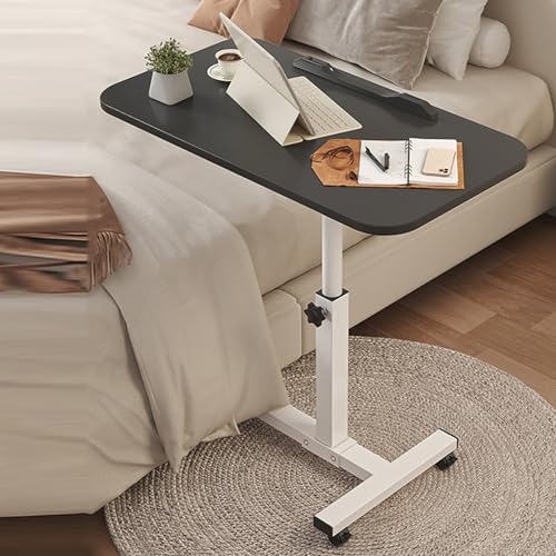 Rolling Standing Desk Tilting Overbed Table with Wheels Height Adjustable Tray Table for Laptop Bed Sofa Side Table, Single Baffle Strips.Svart-White Table Legs - color: Svart, size: White table legs