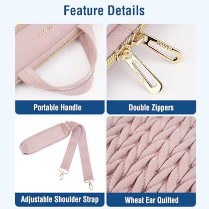 MOSISO 15.6 inch Laptop Shoulder Bag for Women, 15-16 inch Computer Bags | Compatible with MacBook Pro 16 inch / Air 15 inch,HP Dell Lenovo ASUS, Wheat Ear Quilted Laptop Bag with Handle&Pocket, Pink - color: Pink, size: 15.6 inch