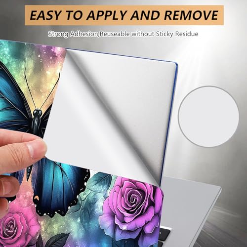 12.1”-15.6” Laptop Skin Sticker (Fits 13”, 13.3”, 14”, 15”, 15.4”) | Reusable Universal Protective Vinyl Art Decal Cover | Waterproof & Scratch-Resistant |Blue Butterfly Purple Rose Flower - color: Blue Butterfly Purple Rose Flower