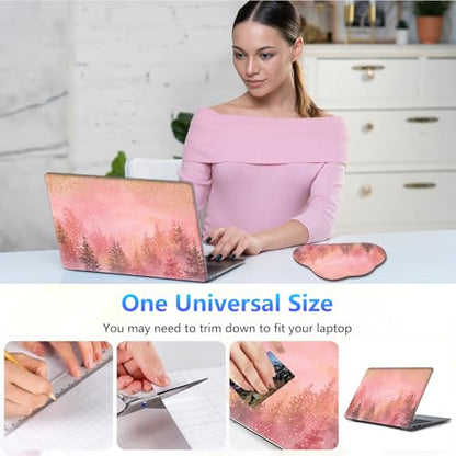 Laptop Skin Sticker Decal 15-15.6 Inch with Cute Mouse Pad, Universal Reusable Vinyl Sticker for 12.1 13 13.3 14 15.4 Inch Netbook and Notebook PC, Pink Gold Forest - color: Pink Gold Forest