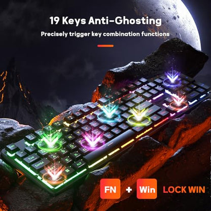 Redragon K521 Upgrade Rainbow LED Gaming Keyboard, 104 Keys Wired Mechanical Feeling Keyboard with Multimedia Keys, One-Touch Backlit, Anti-Ghosting, Compatible with PC, Mac, PS4/5, Xbox - color: Black