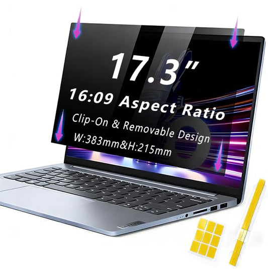 Laptop Privacy Screen 17.3 Inch 16:09 , Anti-Spy Privacy Filter with Anti-Glare Blue Light Protection, Removable Computer Monitor Shield for HP Lenovo Dell Acer Asus ThinkPad Envy XPS (17.3" (16:9, 15.1×8.5 in)) - size: 17.3" (16:9, 15.1×8.5 in)