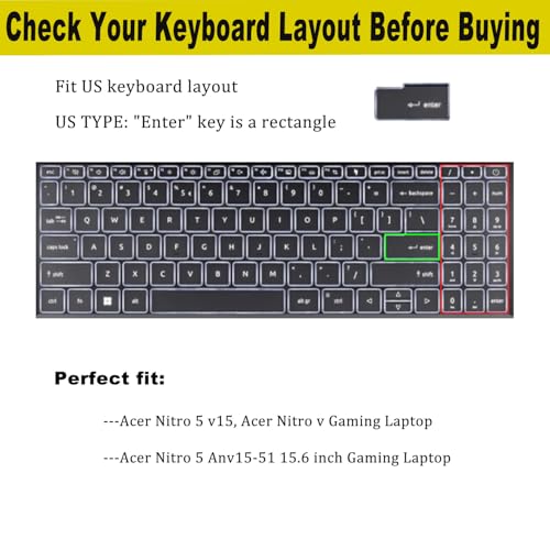Keyboard Cover for Acer Nitro 5 v15, Acer Nitro v/Nitro 5 Anv15-51 Gaming Laptop 15.6 inch Gaming Laptop Keyboard Skin-TPU