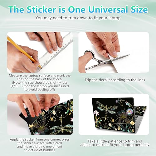 Laptop Skin Sticker Decal 12"-15.6" Universal Laptop/Notebook/Netbook Vinyl - Waterproof Scratch Resistant,Fits HP Dell Lenovo MacBook,2 Free Wrist Pads,Easy Apply & Remove,Dragonfly Floral - color: Dragonfly Floral