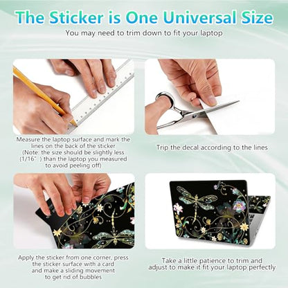 Laptop Skin Sticker Decal 12"-15.6" Universal Laptop/Notebook/Netbook Vinyl - Waterproof Scratch Resistant,Fits HP Dell Lenovo MacBook,2 Free Wrist Pads,Easy Apply & Remove,Dragonfly Floral - color: Dragonfly Floral