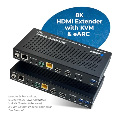 OREI 8K HDBaseT 3.0 HDMI KVM Extender, Loop Out, USB 2.0 RS-232 PoC HDR10+ | 4K 120Hz HDMI Extender, 4K 120Hz HDMI Over Ethernet, eARC/ARC, 40Gbps FRL, Dolby Vision, VRR, ALLM - size: 8K w/ eARC, LAN, KVM
