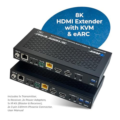OREI 8K HDBaseT 3.0 HDMI KVM Extender, Loop Out, USB 2.0 RS-232 PoC HDR10+ | 4K 120Hz HDMI Extender, 4K 120Hz HDMI Over Ethernet, eARC/ARC, 40Gbps FRL, Dolby Vision, VRR, ALLM - size: 8K w/ eARC, LAN, KVM