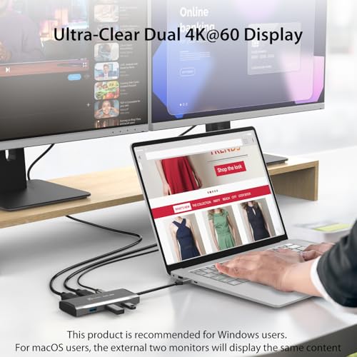 j5create USB-C Hub 4K@60Hz Dual HDMI with 100W PD Fast Charge- Supports MST Dual 4K HDMI Display for Windows Laptop, SuperSpeed 5GB USB-A x 2, USB-C x 1, HDMI (JCD396)