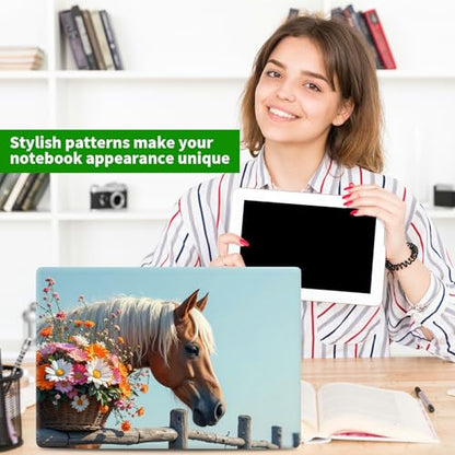 Laptop Skin Sticker Decal, Universal Protective Cover Fit 12 13 14 15.6 Inch Notebook, Reusable Water-Resistant Vinyl Decal w/ 2 Wrist Pads for Business Travel Office, Flower Yellow Horse - color: Flower Yellow Horse