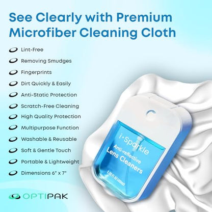 I-Sparkle Anti-Reflective Lens Cleaner Spray kit | (1x) 1.35oz Glasses Cleaner Spray + (1x) Microfiber Cloth for Eyeglasses, Sunglasses, Lenses, Screens and Camera Cleaning Kit (2 Piece Set)
