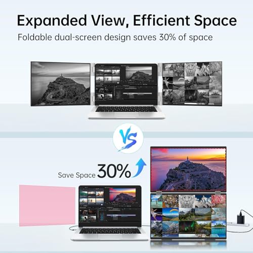 InnoView Portable Dual Monitor 15.6" 1920x1080 Dual Stacked Foldable Monitor | 315° Screen Adjustment | USB-C/HDMI Second Monitor for Laptop, Mac, Windows - size: 15.6 inches