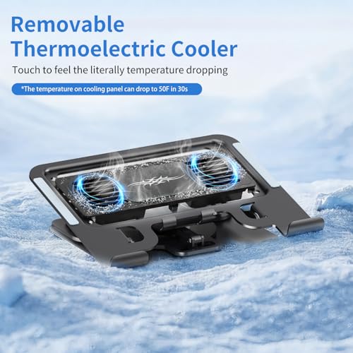 Laptop Cooling Pad with Detachable Fan & Cooler, 2-in-1 Laptop & Phone Stand, Adjustable Angle, 360° Rotatable Base, Carbon Steel, Ultra-Quiet & Super Sturdy for Laptop (Black) - color: Black