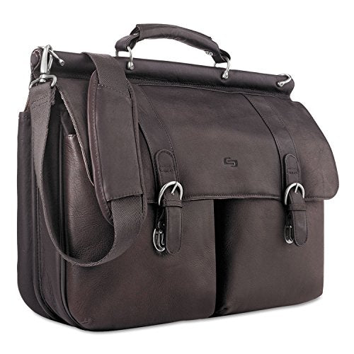 Solo New York Briefcase - Laptop Carrying Bag for Women & Men, Brief for Travel & Work, Padded Shoulder Strap, Premium Leather Body, Fits 15.6" Computer - Espresso