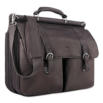 Solo New York Briefcase - Laptop Carrying Bag for Women & Men, Brief for Travel & Work, Padded Shoulder Strap, Premium Leather Body, Fits 15.6" Computer - Espresso