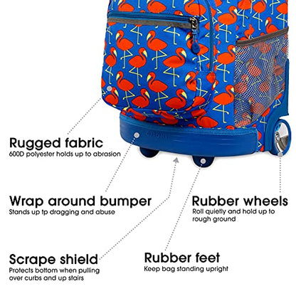 J World Sunrise Kids Rolling Backpack with Wheels for Girls Boys, Roller Bookbag for School, 18 x 13 x 9 Inches, Flamingo - color: Flamingo
