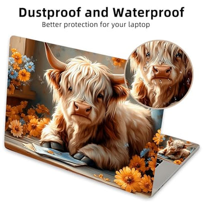 Aesthetic Laptop Skin Cover,12-15.6 Inch Universal Vinyl Sticker Decal,Waterproof Scratch-Resistant Notebook Wrap,Removable Residue-Free Protector,Floral Cow - color: Floral Cow