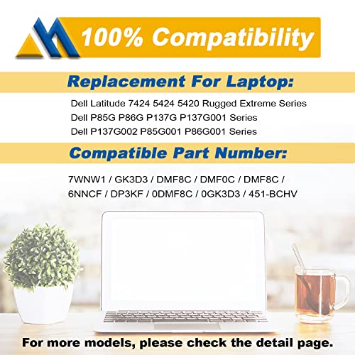 7WNW1 51Wh 6-cell Laptop Battery Compatible with Dell Latitude 5424 5420 Rugged Extreme P85G P86G P137G P137G001 P137G002 P85G001 P86G001 Series DMF8C GK3D3 6NNCF DP3KF DMF0C 07WNW1 451-BCHV 11.4V - size: 5.05*3.42*0.60 inch 7WNW1