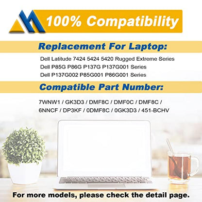 7WNW1 51Wh 6-cell Laptop Battery Compatible with Dell Latitude 5424 5420 Rugged Extreme P85G P86G P137G P137G001 P137G002 P85G001 P86G001 Series DMF8C GK3D3 6NNCF DP3KF DMF0C 07WNW1 451-BCHV 11.4V - size: 5.05*3.42*0.60 inch 7WNW1