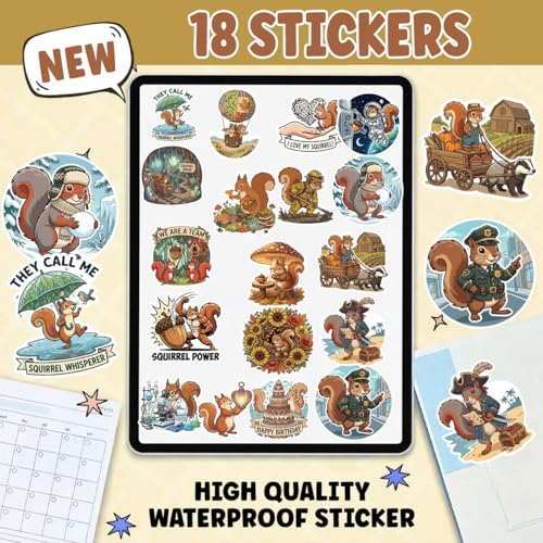 18 PCS Squirrels Vinyl Waterproof Laptops Decorative Decals, Aesthetic Animals Bumper Journal Helmet Stationery DIY Sticker - color: Squirrel