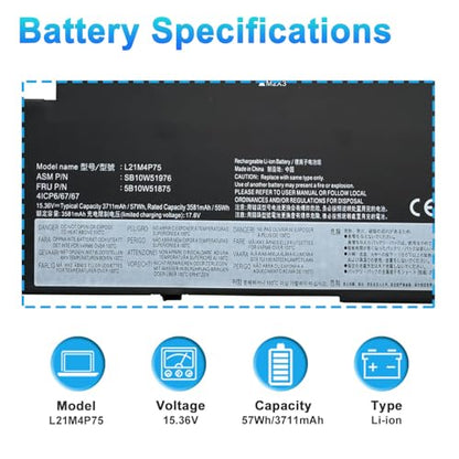 L21M4P75 L21B4P71 L21L4P73 Laptop Battery Replacement for Lenovo ThinkPad T14s Gen 3 2022,ThinkPad T14s Gen 4 2023 Series L21D4P74 15.36V 57Wh 4-Cell - size: 11.61*4.21*0.21inch L21M4P75