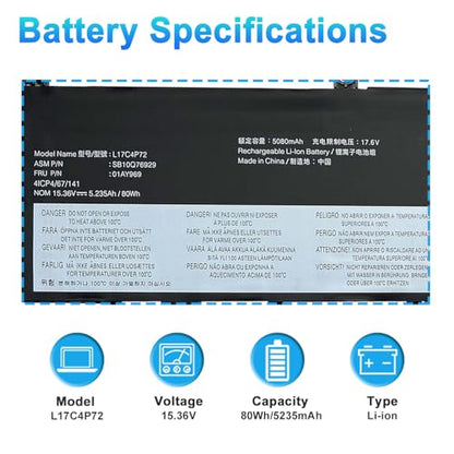 L17C4P72 L17M4P72 Battery for Lenovo ThinkPad X1 Extreme 1st Gen/2nd Gen | ThinkPad P1 1st Gen/2nd Gen Series L18M4P71 SB10Q76928 01AY968 SB10S57317 01YU911 15.36V 80Wh 5235mAh - size: 12.48*4.02*0.22inch L17C4P72