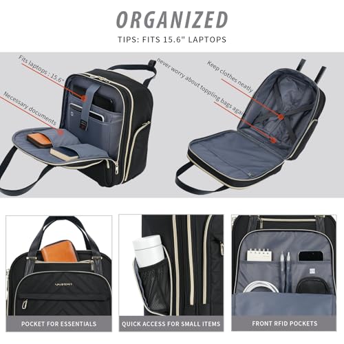 VANKEAN Carry On Underseat 16-inch Multi-functional Underseater Lightweight Overnight Suitcase with Wheels, Roller Case for Men Women Travel Business - color: Gold Black