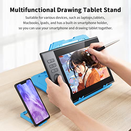 Drawing Tablet Stand, Laptop Foldable Stand for Tablet Display, 9 Levels Adjustable Angles with a Built-in Phone Holder, for 12-17 inch Drawing Tablet, Smartphones - color: Blue