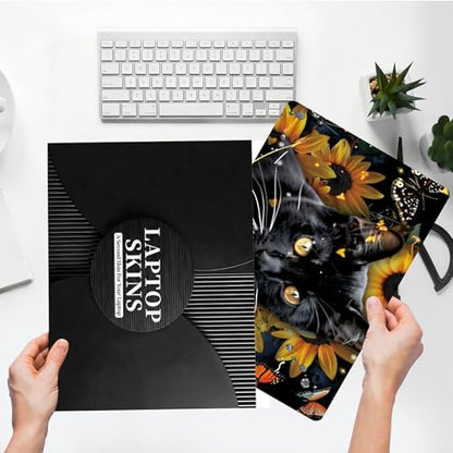 Universal Laptop Skin Sticker with 2 Wrist Pad Skins, Waterproof Scratch Resistant Vinyl Laptop Cover Decal, Cut to Fit for 11–15.6 Inch MacBook HP Dell Lenovo, Black Cat Butterfly - color: Black Cat Butterfly