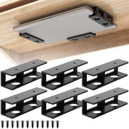 6 PCS Under Desk Laptop Mount with Anti-Scratch Silicone Pad Under Desk Holder Mount Shelf for Laptop Keyboard Storage（2 Pack） - color: Black-2 Pack