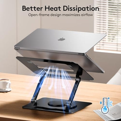 TECKNET Laptop Stand for Desk - 360° Rotating Base, Ergonomic Foldable Computer Stand for Laptop Riser, Height Adjustable, Compatible with MacBook Pro, Dell XPS, HP, and All Laptops 10-17" (Black) - color: Black