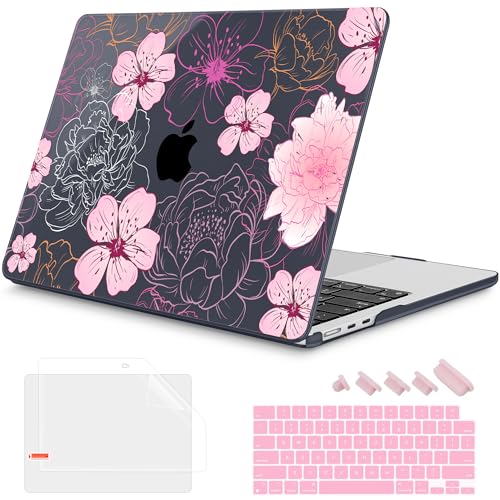 Mektron for 2026/2025/2024/2023 MacBook Air 15 INCH M5 A3448 /M4 A3241 /M3 A3114 /M2 A2941 Case, Printed Plastic Hard Shell Cover with 15.3" Liquid Retina Display Touch ID, Flowers Illustration - color: Flowers Illustration