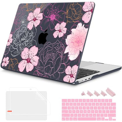 Mektron for 2026/2025/2024/2023 MacBook Air 15 INCH M5 A3448 /M4 A3241 /M3 A3114 /M2 A2941 Case, Printed Plastic Hard Shell Cover with 15.3" Liquid Retina Display Touch ID, Flowers Illustration - color: Flowers Illustration