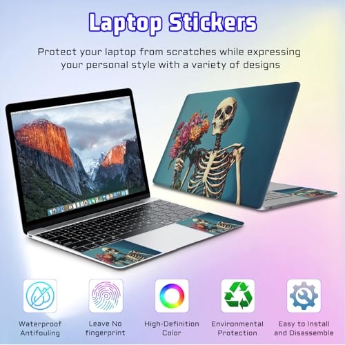 Universal Laptop Skin Sticker Decal, Compatible with MacBook HP Dell Lenovo 12"-15.6", Reusable Vinyl Notebook Cover 3PCS Set, High-Recognition Film-Skeleton Holding Flowers - color: Skeleton Holding Flowers