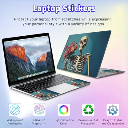 Universal Laptop Skin Sticker Decal, Compatible with MacBook HP Dell Lenovo 12"-15.6", Reusable Vinyl Notebook Cover 3PCS Set, High-Recognition Film-Skeleton Holding Flowers - color: Skeleton Holding Flowers