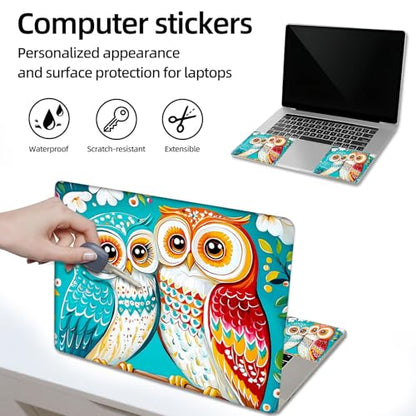 Aesthetic Laptop Skin Sticker, Colorful Owl Pair on Branch Waterproof Vinyl Laptop Decal, Removable Bubble Free, Reusable Protective Cover for 13 14 15 15.6 Inch - color: Colorful Owl Pair on Branch