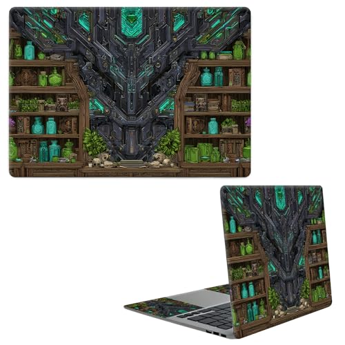 Laptop Skin Sticker Decal, Universal Protective Cover Fit 12 13 14 15.6 Inch Notebook, Reusable Water-Resistant Vinyl Decal w/ 2 Wrist Pads for Business Travel Office, Green Library Books - color: Green Library Books