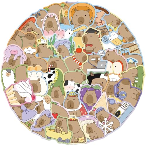 50 Pcs Capybara Stickers - Waterproof Vinyl Removable No Residue Stickers, for Skateboard Fridge Laptop Phone Luggage, Suitable for Kids Girls Adults Boys(Capybara) - color: Capybara